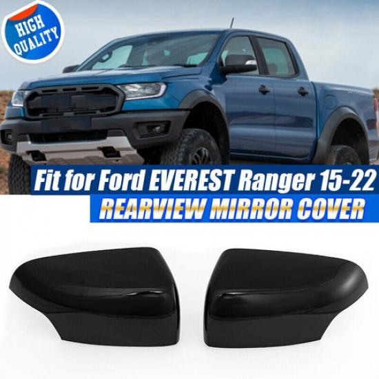 2x Gloss Black Side Rearview Mirror Cover Cap Clip-on For Ford Ranger 2015-