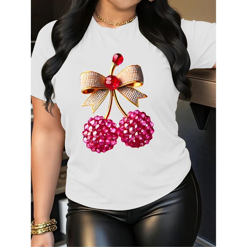 

Женская блестящая футболка европейского размера с принтом вишни и бантика, с узором из страз | Полупрозрачный повседневный летний топ, с круглым вырезом, с коротким рукавом S белый