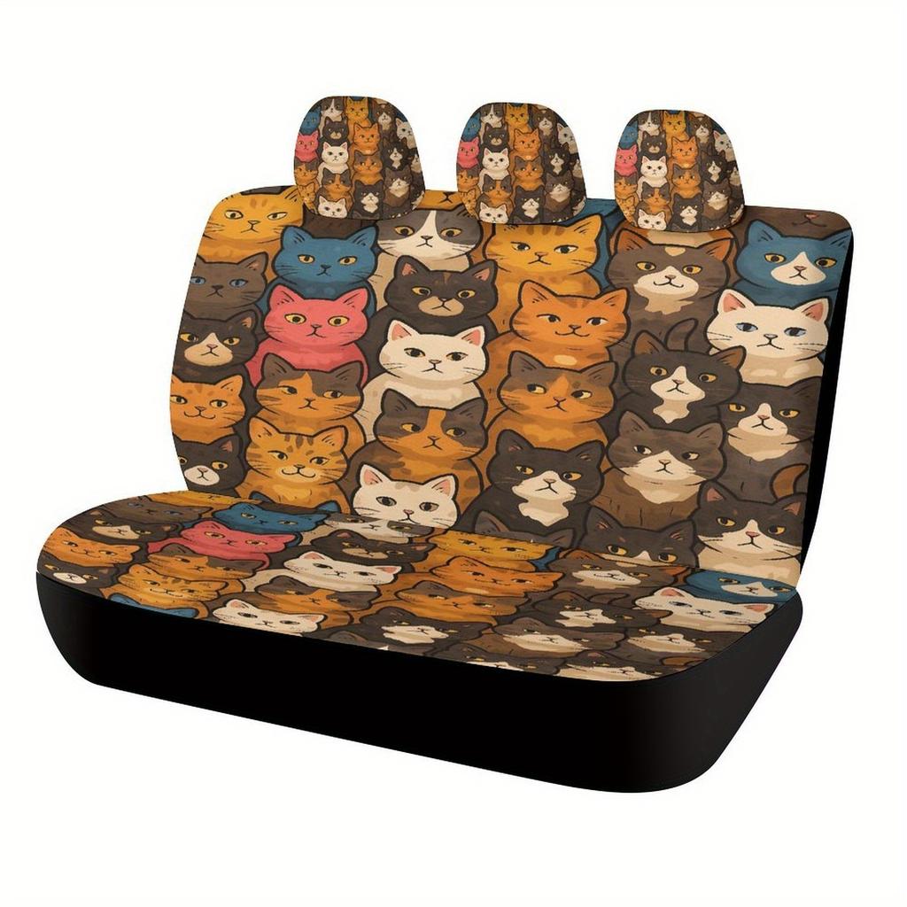 Cats Pattern Designed Car Seat Covers Set For Most Cars, Trendy Personalized Novelty Decorative Car Seat Protector Covers Full S