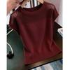 Wine Red Round Neck Hollow Knit Sweater - Stylish Age-Reducing Summer Top for Women 2026