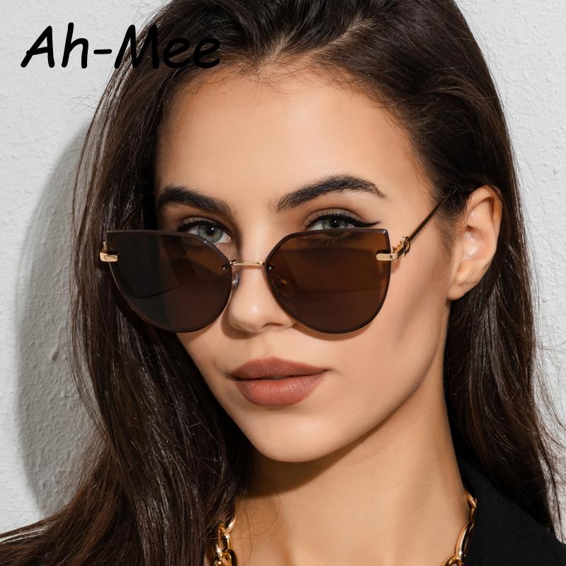High-Quality Fashion Ladies Cat Eye Rimless Sunglasses Women  Vintage Gradient Sun Glasses For Female Outdoor Sunscreen Eyeglasses