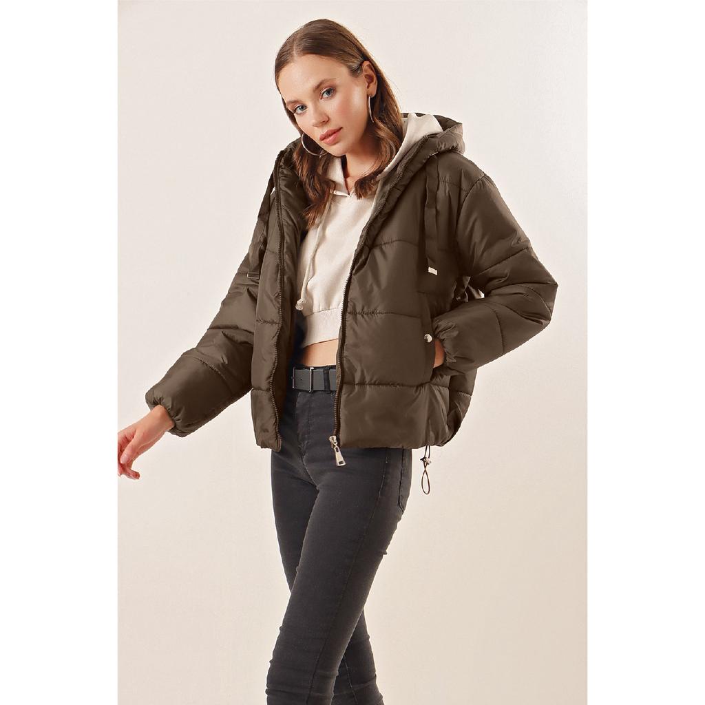 Damen-Daunenjacke mit Kapuze und Reißverschluss Y20w110-7115