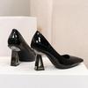 Fashion French Black Premium Temperament Versatile High Heels 2025 New Pointed Toe Block Heel Patent Leather Single Shoes