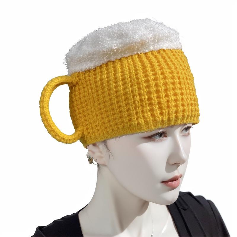 3D Bierkrug-Hut für Herbst und Winterwärme, Unisex-Strickwollmütze geeignet für Outdoor, winddicht und kälteisolierend