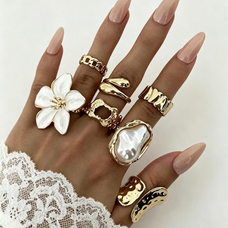 Trendy Cross-Border Metal Flower Open Ring Set - Women's Fashion Accessories