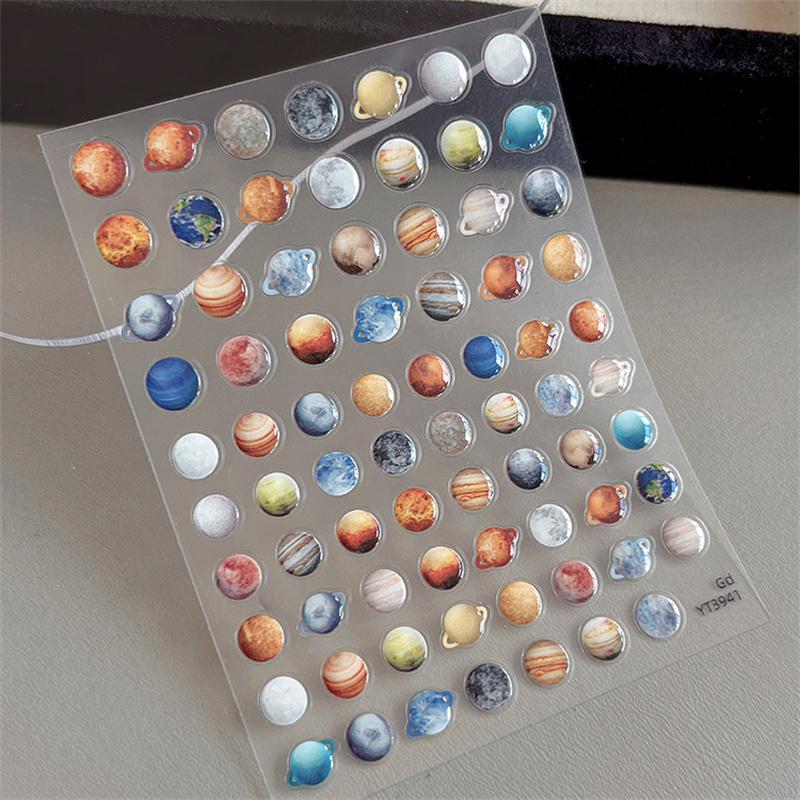 Cute Universe Planet Nail Stickers 3D Star Space Design Slider Press On Nail Decals Nail Art Decoration Manicure Salon Diy