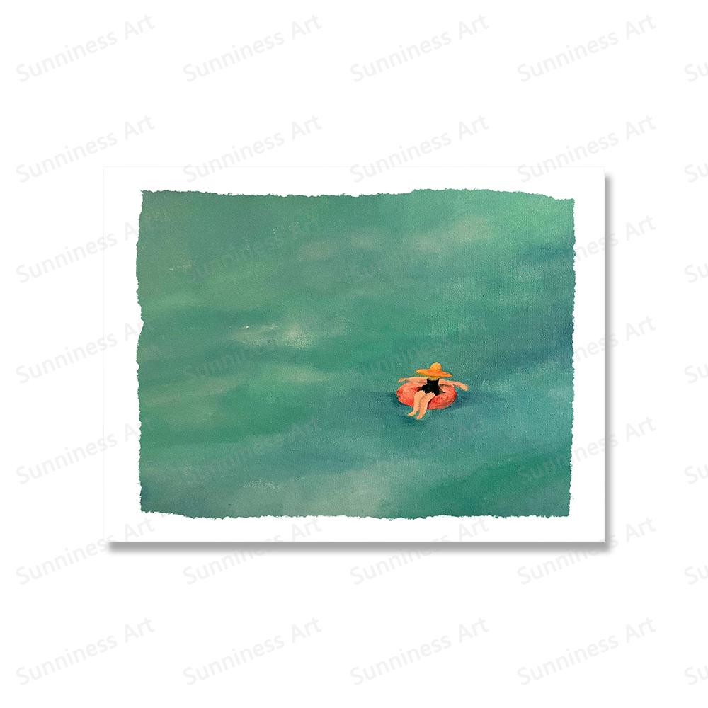 Floating Woman In the Ocean Canvas Painting Art Prints Nordic Poster Swimming Pool Sea Pictures for Living Room Home Decoration