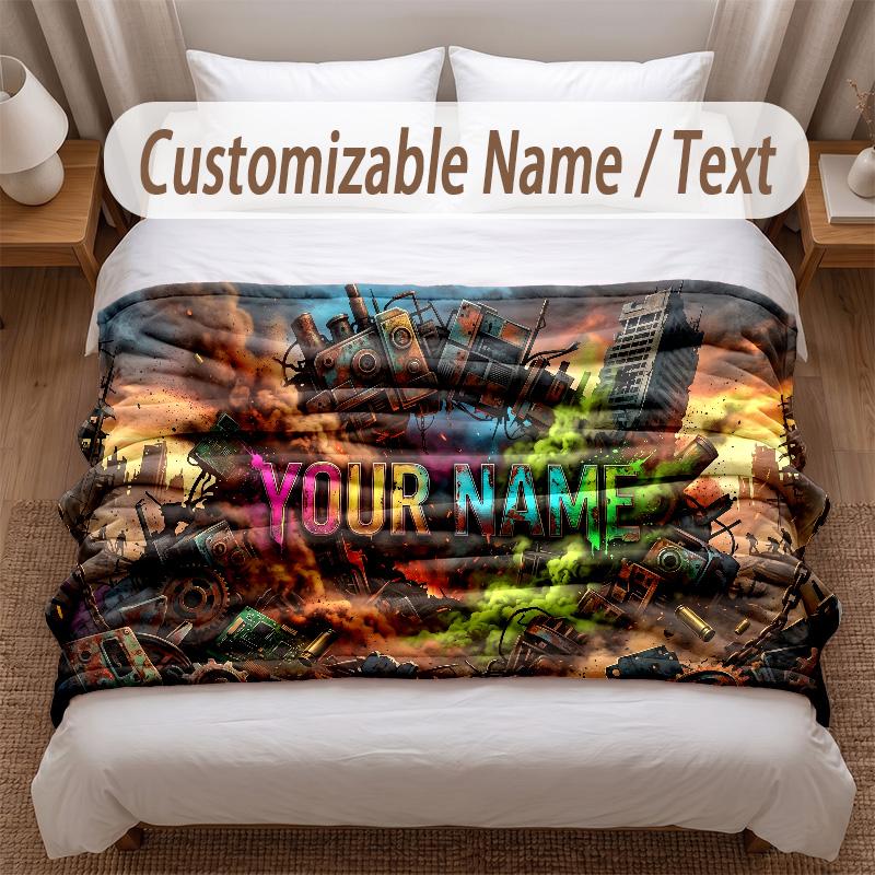 Fantasy Adventure Theme Soft Blanket Personalized Custom Name Text Print Warm Blanket Home Sofa Bedroom Decor