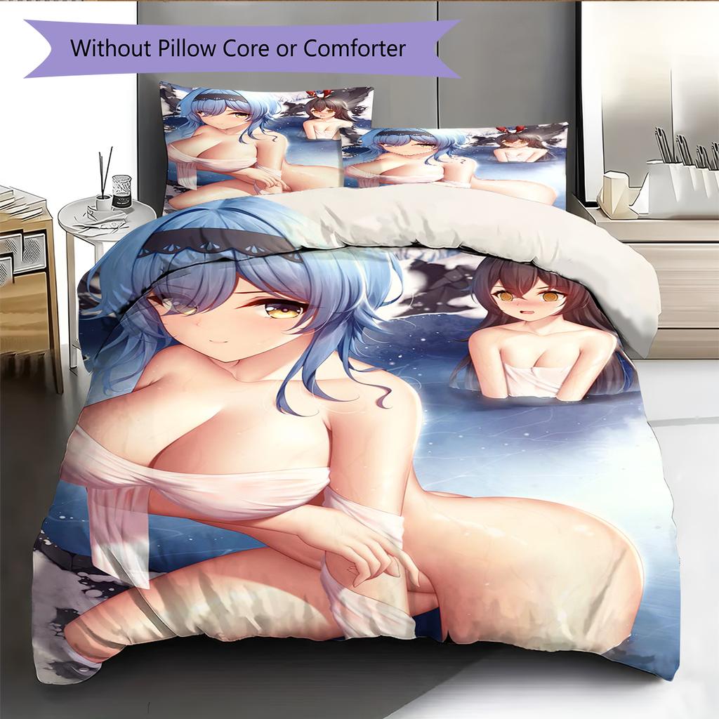 Anime Pattern Bedding Quilt Set Quilt Cover Pillowcase Home Decoration Birthday Gift (1 * Duvet Cover + 2 * Pillowcase, Without Core)