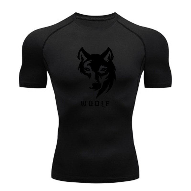 Men's Compression Workout T-Shirt, Stylish Wolf Graphic Shor