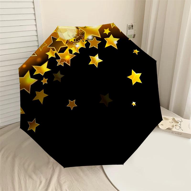 

1PC gold stars Umbrella-8-Rib Reinforced, Automatic Open, Lightweight & Durable, Cute Fashion Accessory for Outdoor, Beach or Casual Use, Beach Umbrel