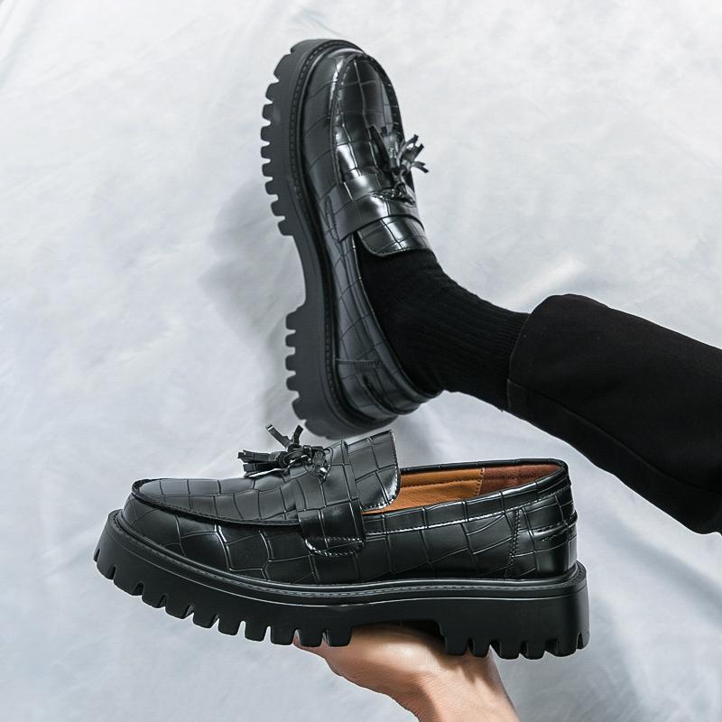 Men Loafers Black Platform Elevator Leather Shoes Thick Sole Formal Business Wedding Dress Prom Lightweight Shoes Large Size