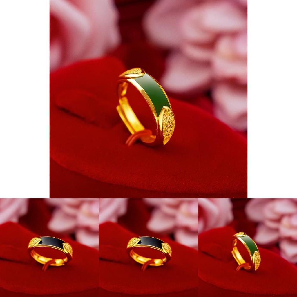 Stunning Copper Gold Plated Couple Rings With Unique Geometric Style And Gorgeous Black Green Gemstone Finish