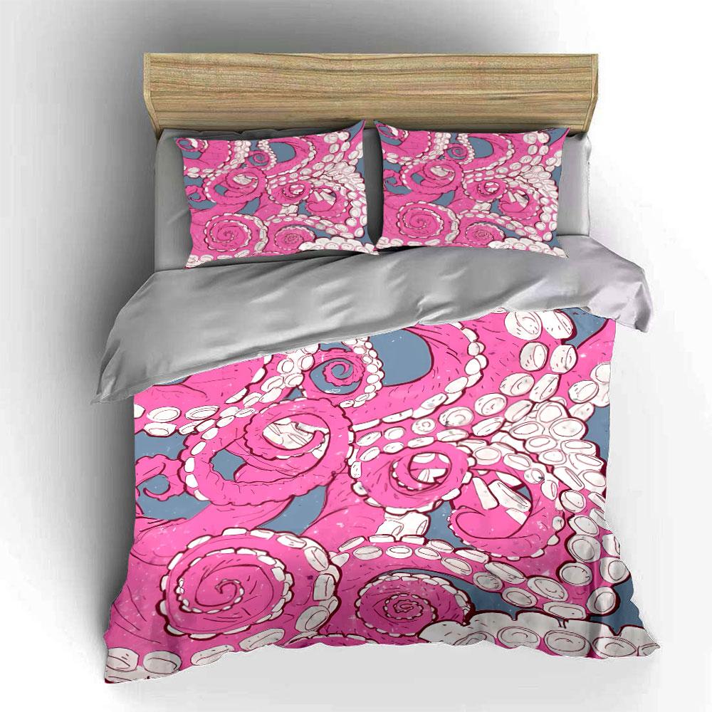 3Pcs Octopus Tentacles Bedding Set, Pink Ocean Creature Print Duvet Cover Set, Soft Microfiber For Teens And Adults