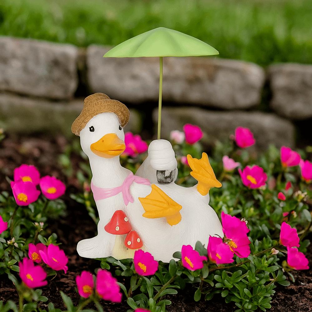 Simulated Duck Umbrella Ornament Handicraft Cartoon Resin Animal Sculpture Balcony Garden Supplies