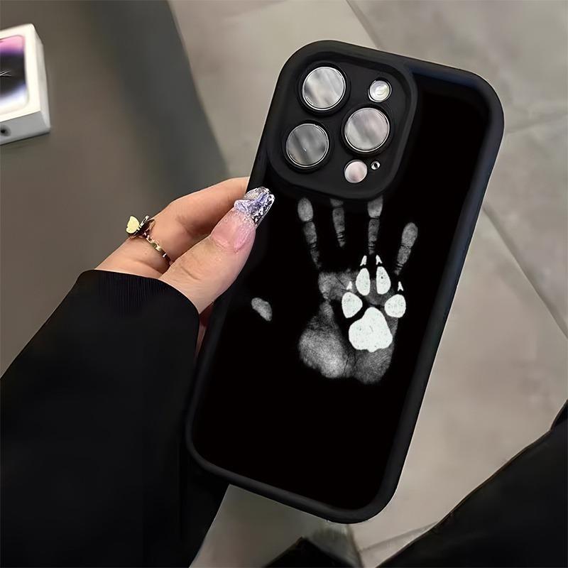 

Phone Case For iPhone 11 12 13 14 15 16 17 Pro Max XS X XR 7 8 Plus 16E 17 Air a Large Hand And Dog Paw Prints Black Back Cover iPhone SE (2020)