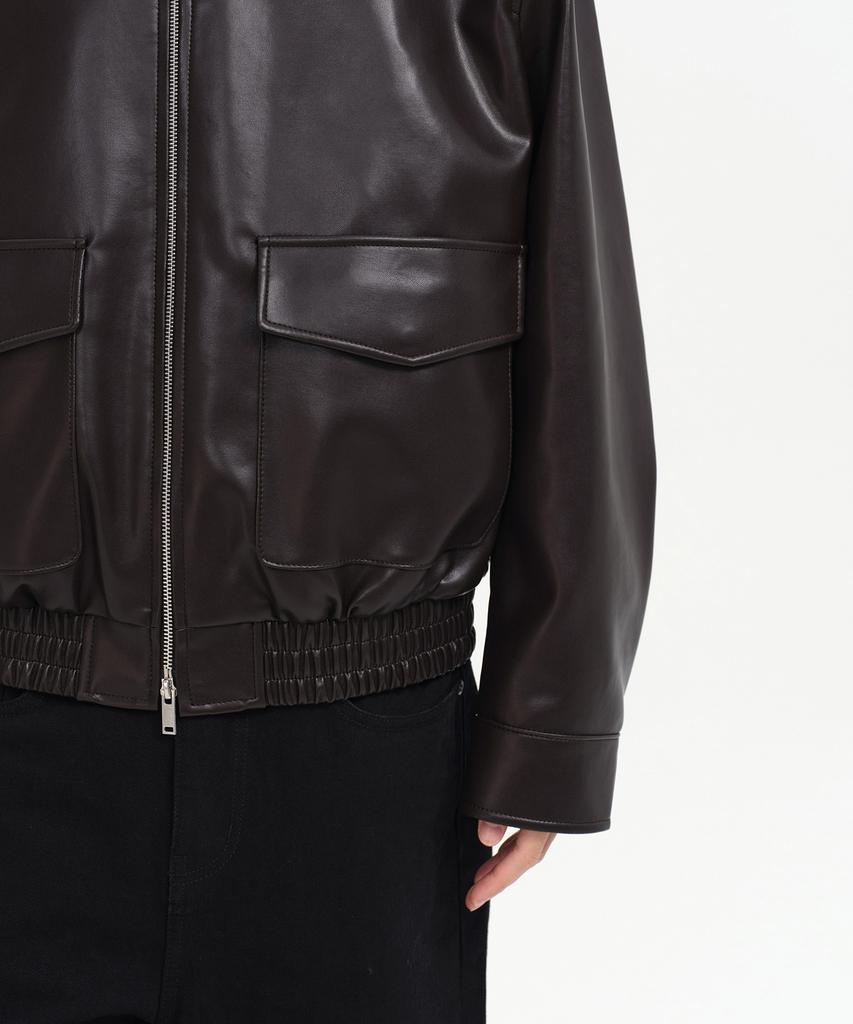Musinsa Standard Synthetic Leather Oversized Aviator Jacket [Dark Brown]