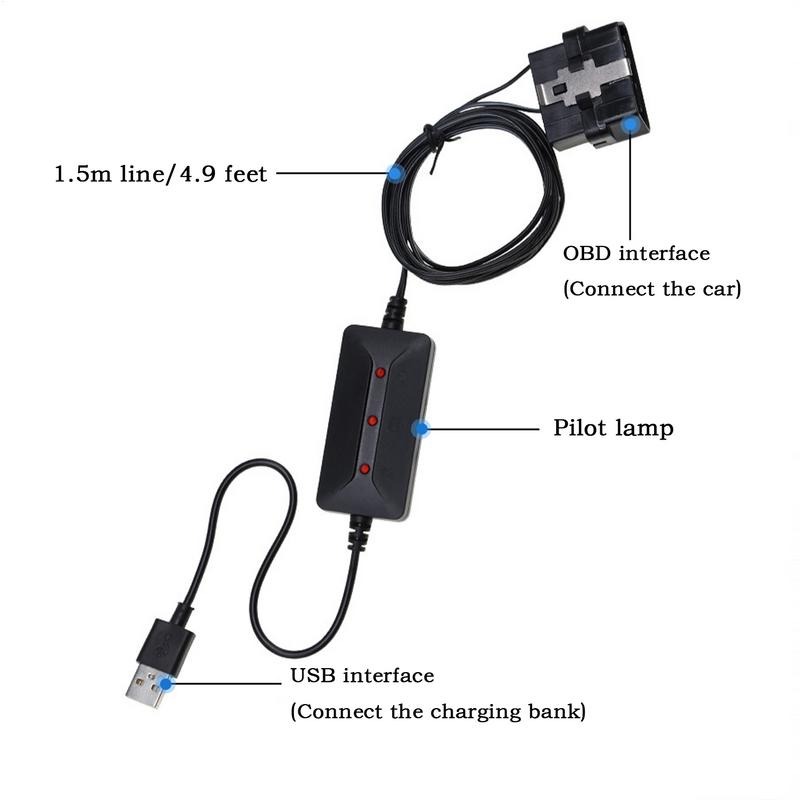 For Most Fit Electric OBD II Memory Saver Cable Car Battery Replacement Tool USB Power Bank Adapter Cable Protector For