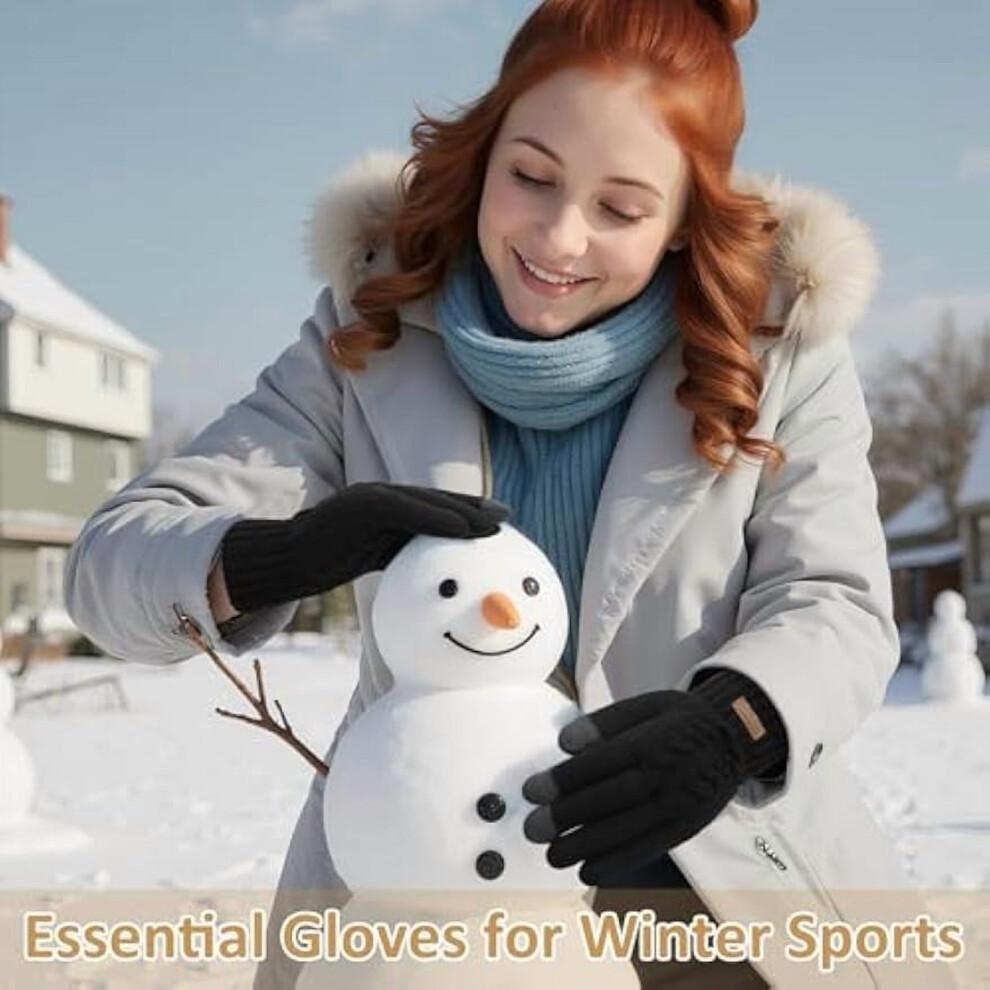 Womens Winter Gloves Cold Weather Warm Knit Touchscreen Fingers Elastic Cuff Soft Lining Thermal Dual Layer Glove