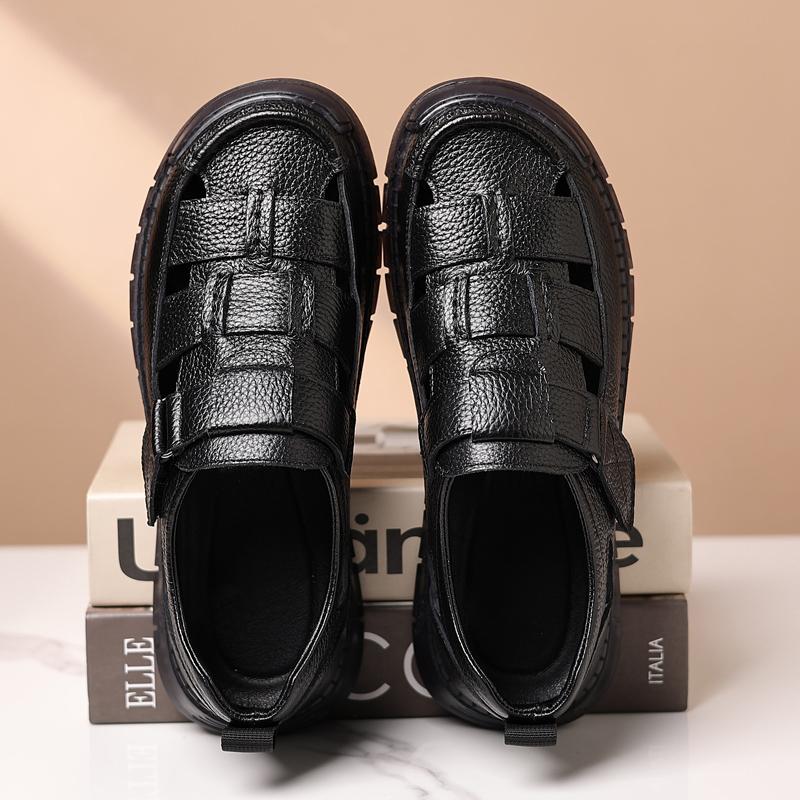 Fashion New Brown-hollow Out Business Casual Shoes Men Sandals Genuine Leather Original Men Sandals Elegant Men Soft Comfortable Sandals