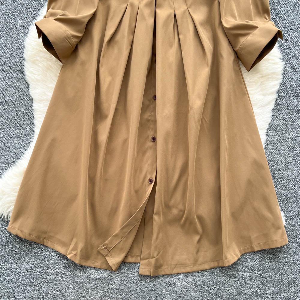 French Light Maturity Minimalist Retro Lapel Long Sleeve Single Button Waist Cinching Dress Women Autumn Slim Fit Elegant Maxi Dresses