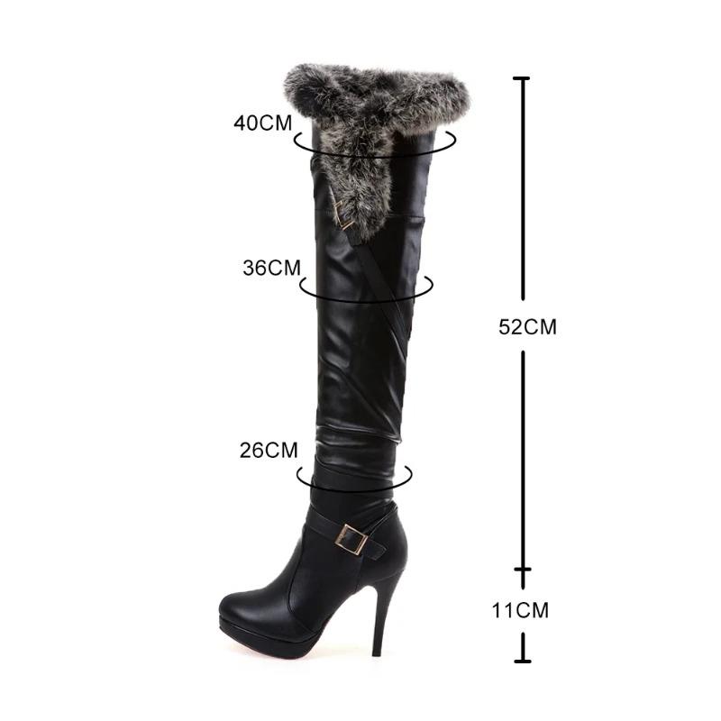 PU Soft Leather Over Knee High Heels Boots Platform Warm Woman 's Winter Long Boots Zapatos Mujer Black White Party Fetish Shoes