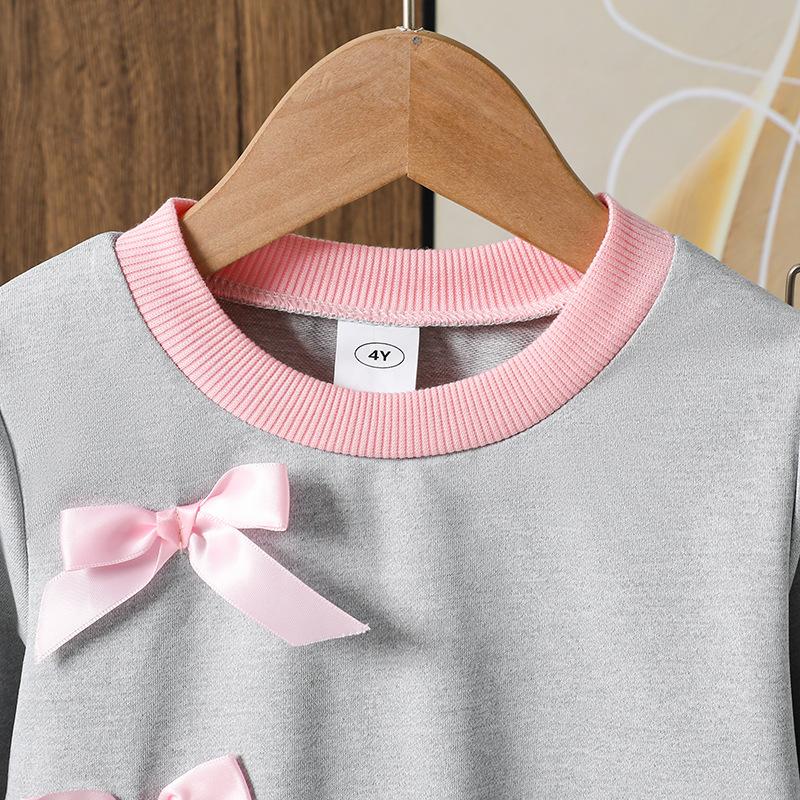 Girls' Toddler Outfit Children's Clothing Autumn New Korean Version 3D Bow Long Sleeve Sweatshirt Casual Long Pants