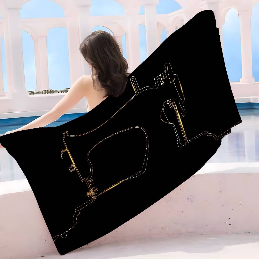 Vintage Sewing Machine Beach Towel Colorful Bath Towels for Girl Microfiber Quick Dry Sand Free Beach Yoga Spa Gym Pool