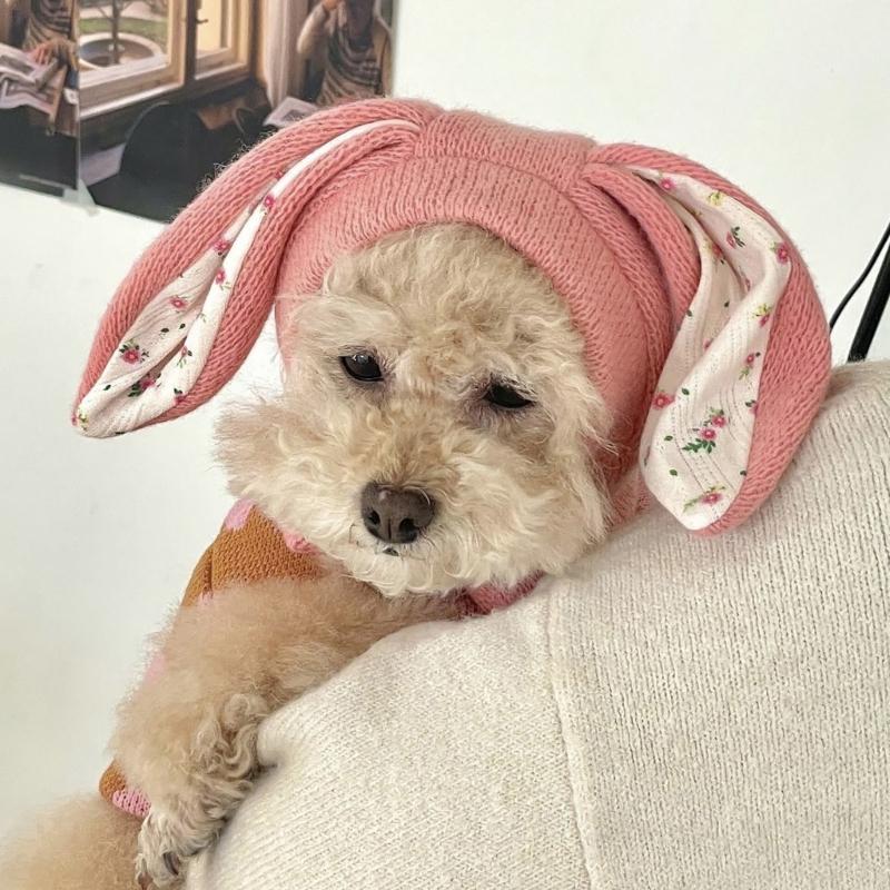 Cute Knit Rabbit Ears Shape Hat for Cat Christmas Party Pet Dogs Keep Warm Headwear Winter Halloween Cosplay Accessories