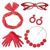 Party Gloves and Accessories Set - 5 Piece Costume Kit with Headband, Glasses, Scarf, Polka Dot Necklace and Earrings