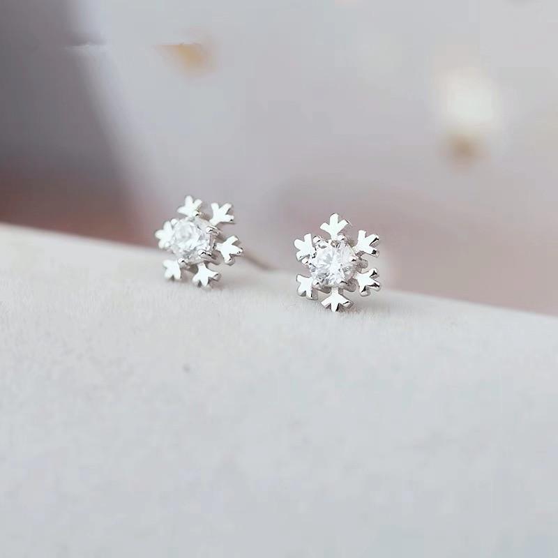 Beixi S925 Sterling Silver Snowflake Zirconia Earrings – Simple Korean Fashion Jewelry for Women
