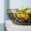 Gold Rim Crystal Fruit Bowl Diamond Cut Texture Shatter Resistant Food Safe Dish for Wedding Party Home Decor Use