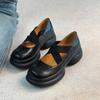 Sheepskin Version~ Thick-soled Inner Height Increase College Mary Jane Shoes Women's One-pedal New Small Leather Shoes Thick Heel Shallow Mouth Singl