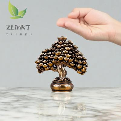 Figuras chinas de latón del árbol de la riqueza Feng Shui Estatua del árbol del dinero Regalo de inauguración de la fortuna Decoración para el hogar y la oficina Adorno de escritorio