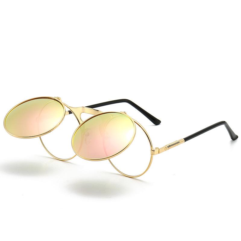 Vintage Steampunk Round Sunglasses Men Women Luxury Alloy Punk Glasses Men Fashion Metal Retro Clamshell Sun Glasses UV400