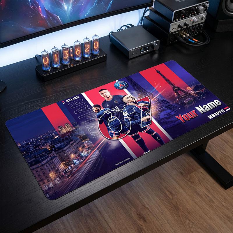 Tappetino per Mouse Grande Personalizzato Kylian Mbappe, Stampa Testo Nome Personalizzato, Tappetino da Scrivania Antiscivolo con Logo Calcio, Regalo per Gamer