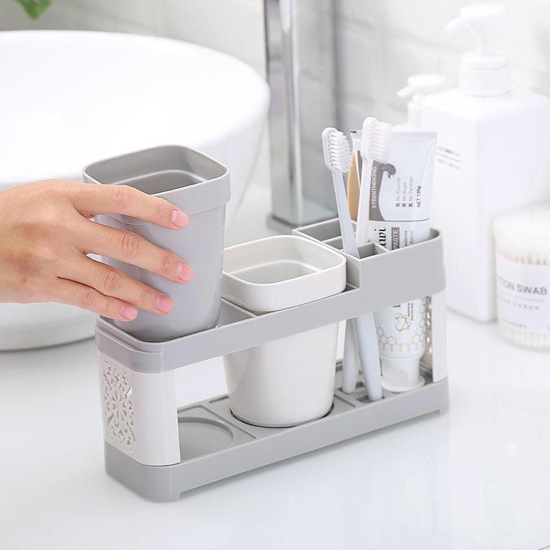 

Bathroom Toothbrush Rack Punch-free Cup Holder Tooth Set Vertical Mouth Cup Holder сірий