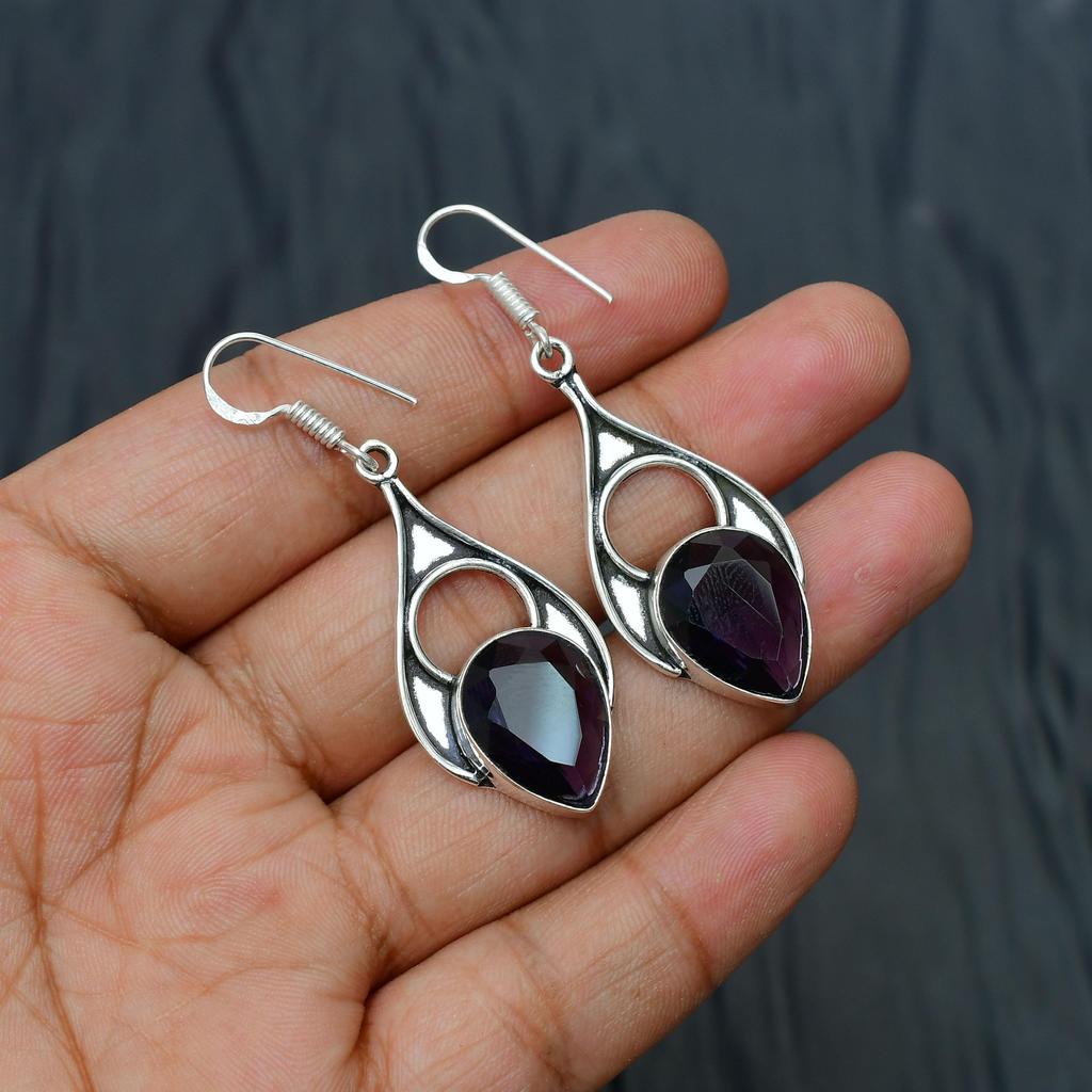 Amethyst Gemstone Handmade 925 Sterling Silver Jewelry Earring