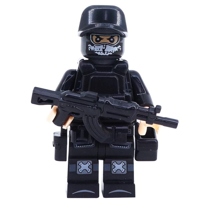 Qxl10 Black Swat Building Block Figurine Small Particle Mosaic Military Police Doll Toy