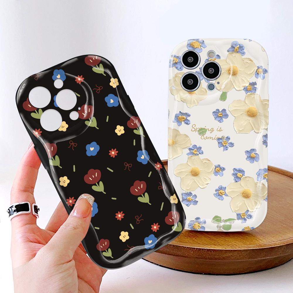 Kreslený vzor krémová textura pouzdro vlnitý okraj měkký silikonový kryt pouzdro na telefon pro iPhone Samsung Huawei Honor Xiaomi Redmi OPPO Realme Vivo Infinix