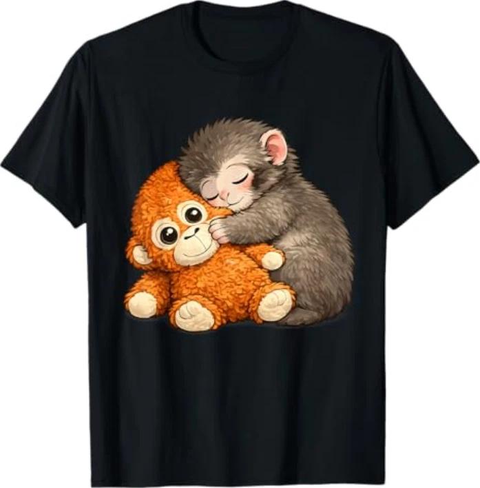 Punch The Monkey Cuddling Stuffed Animal Meme Viral Internet Tshirt S