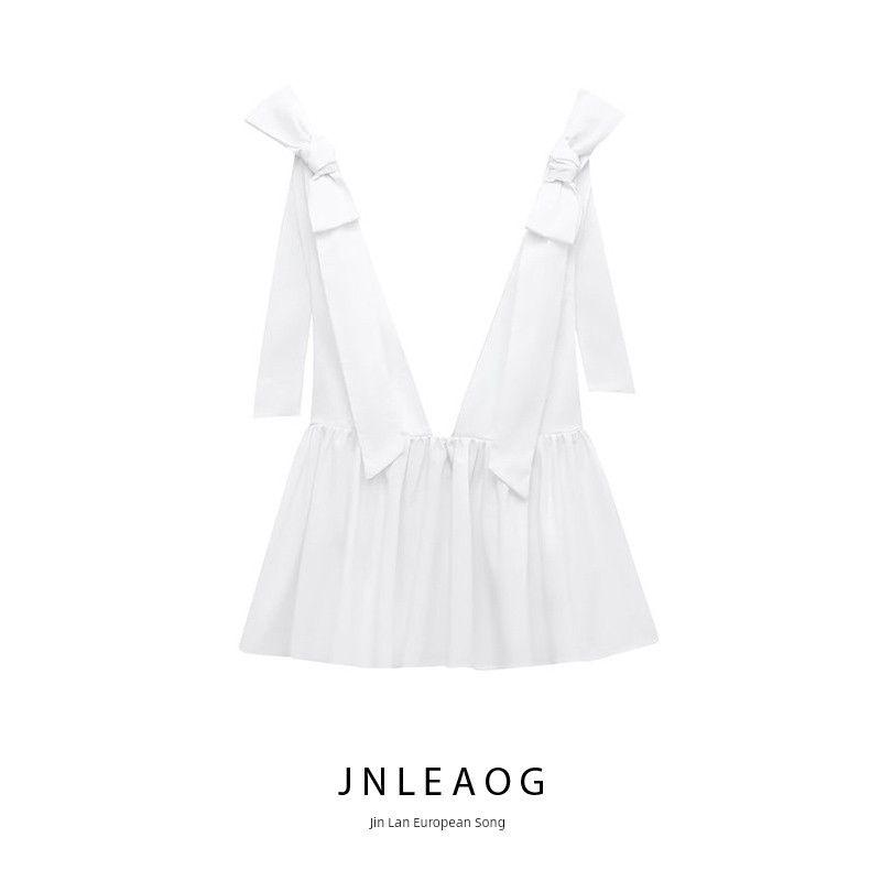 Jnleaog Spring New Arrival Women's Clothing Fashion Style French Fashion In Stock Drawstring Bowknot Decoration Poplin Tops