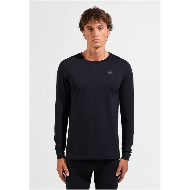 Odlo Men's BL TOP Crew Neck Long Sleeve Merino 200 Shirt, Black, M