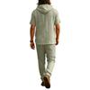 Men's Linen Casual Set , Button  Shirt Elastic Waist Drawstring Loose,Fit Pants Comfortable Two,Piece Set