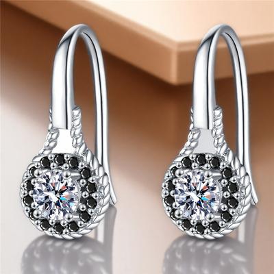 Charme Ohrringe für Damen Schwarz Weiß Runder Zirkonstein Hängende Ohrringe Süß Trendig Braut Silberfarben Hochzeits Schmuck für Damen