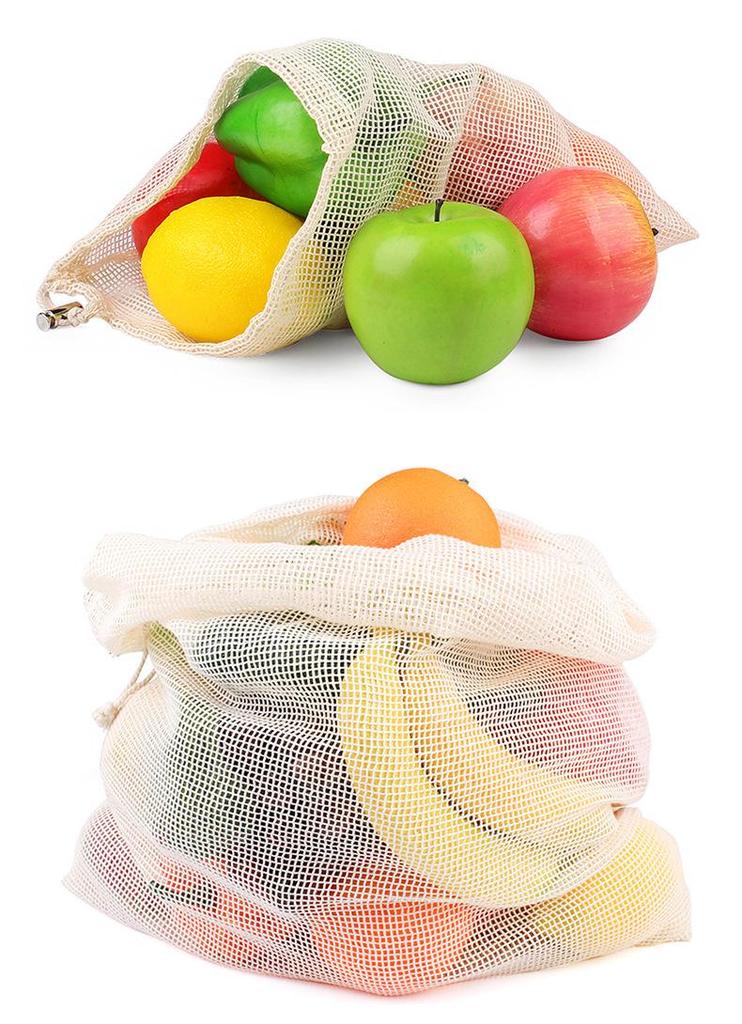 Eco-friendly Pure Cotton Mesh Drawstring Bag for Fruit & Vegetables