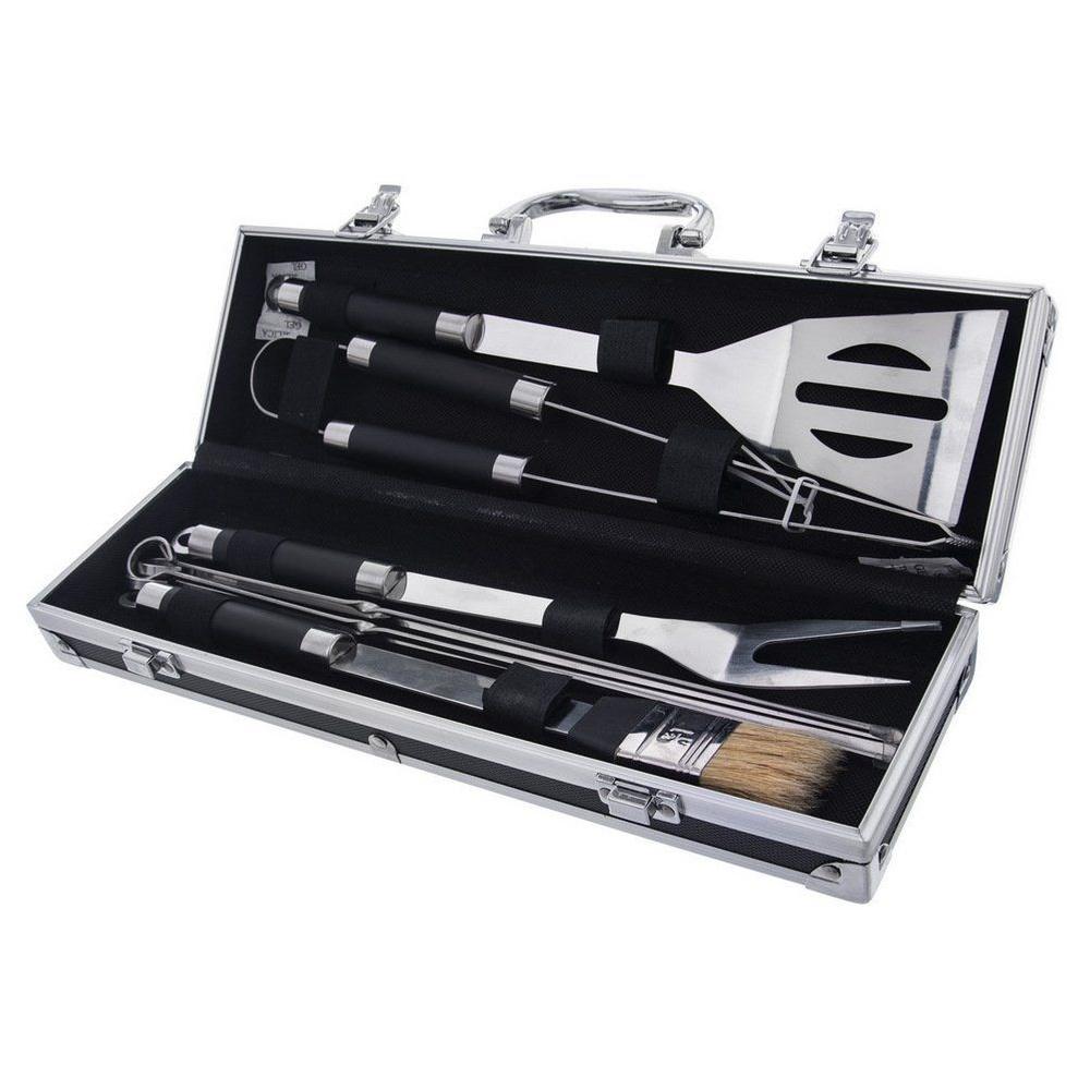 Set of Steel Grill Tools In a 9-piece Case.