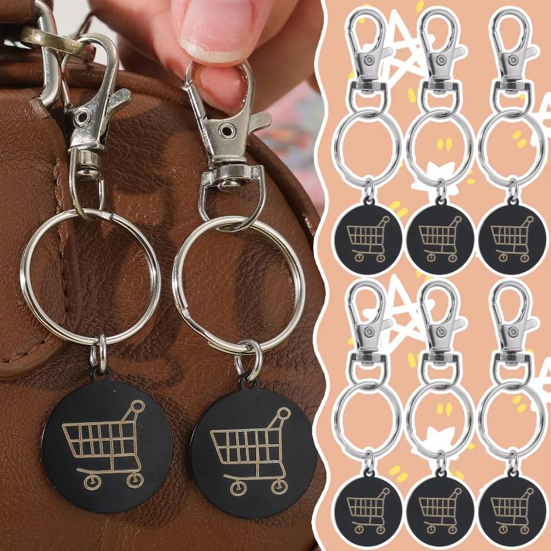 2/6Pcs Trolley Tokens Keychains Universal Small Metal Stainless Steel Portable Shopping Cart Tokens Key Ring Ornament Decoration