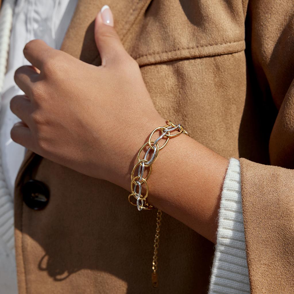 Yori Gold Silver Two Tone Multi Ring Chain Bracelet Water Resistant Texture Fashion Daily Premium Jewelry Wholesale
