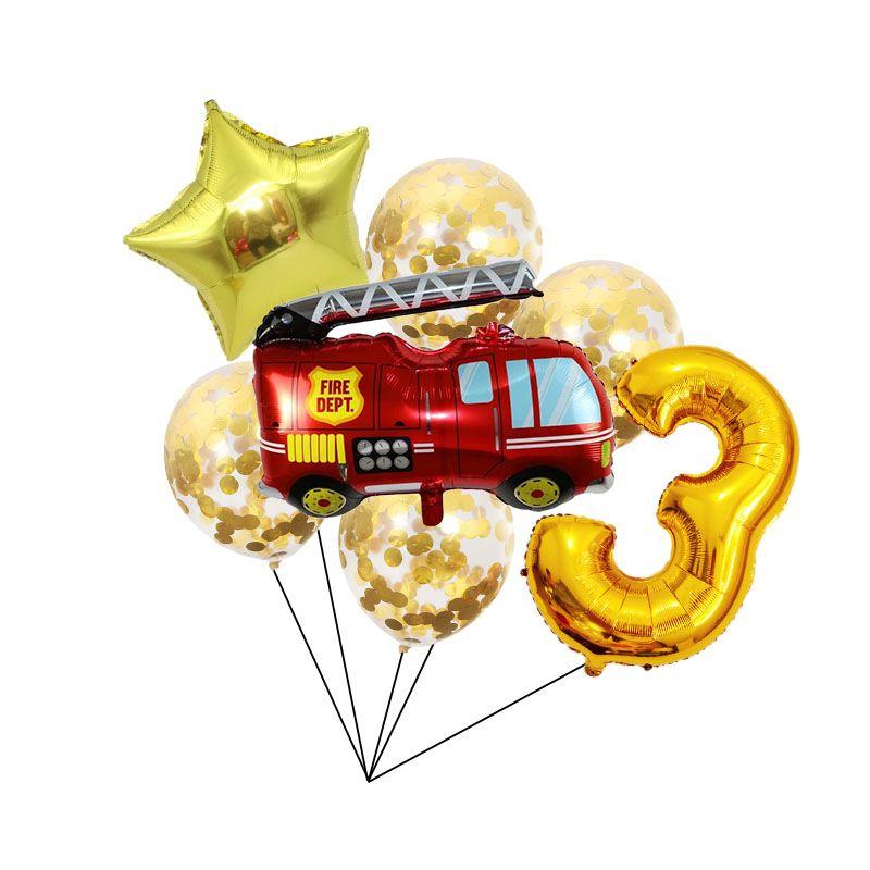 Large-sized Red Fire Engine 32-inch Digital 18-inch Five-pointed Star Fire-themed Children's Birthday Party Decoration
